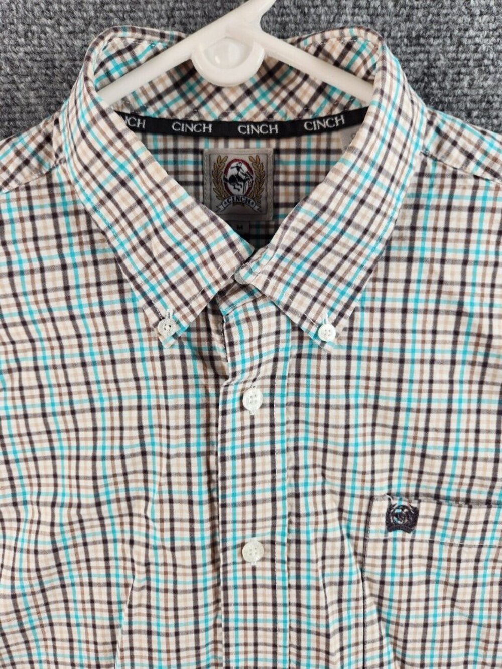 Cinch Blue Beige Check Medium Long Sleeve Button Up Western Shirt Men Cowboy